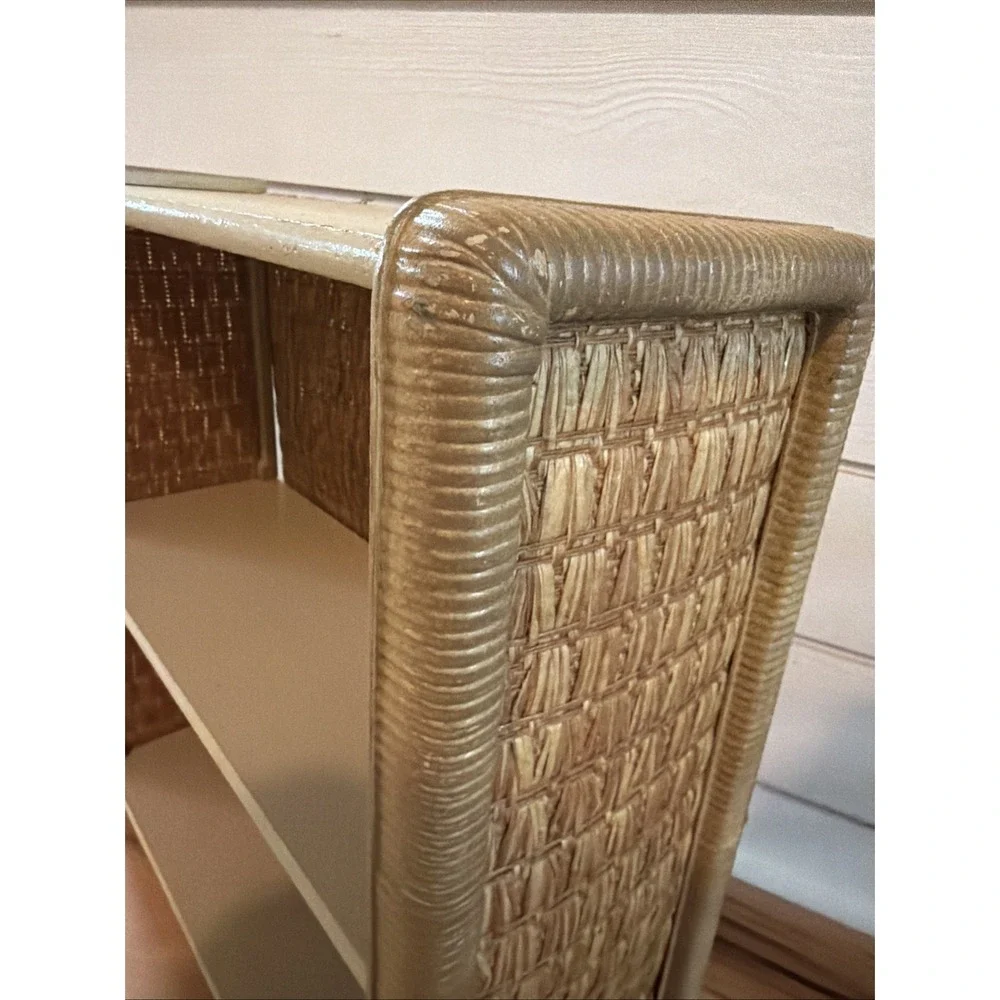 Vintage Woven Rattan Wicker Tan 2 Tier‎ Hanging Wall Shelf Bathroom Cottagecore